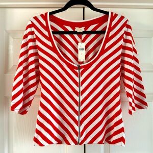Anthropologie Maeve Striped Zipper Front Top sz M NWT